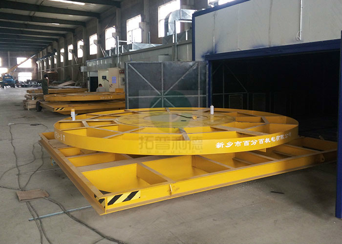 Sand Blasting Room Using Industrial Electric Turntable Transfer Carts 25 t Load Capacity