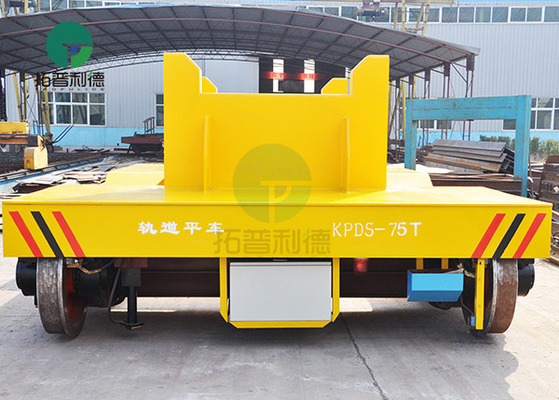 75 Ton Anti-High Temperature Rail Guided Cast Iron Ladle Transfer Car With V-Groove Deck